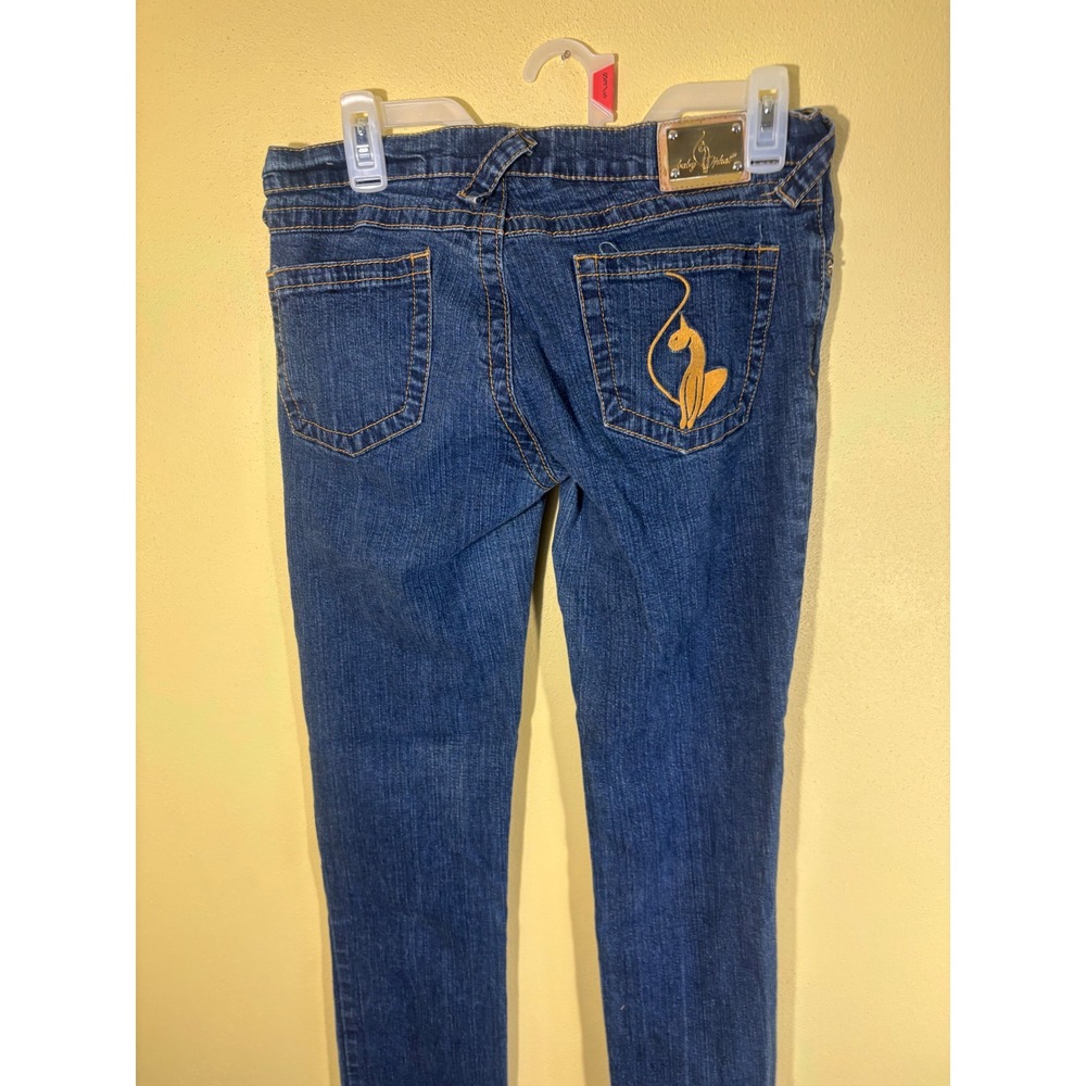 Baby Phat‎ Womens Medium Wash Embroidered Cat Logo Slim Jeans Blue Size 9 Y2K